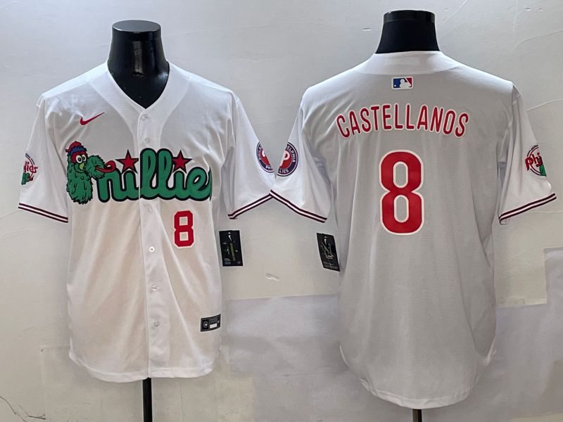 Men Philadelphia Phillies #8 Castellanos White three generations Joint Name Nike 2025 MLB Jersey style 4